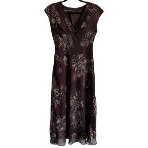 vintage Y2K Jones Wear women's brown floral print cap sleeve maxi dress